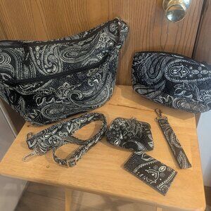 Vera Bradley 6 Piece Retired Stellar Paisley Black White Purse and Accessories